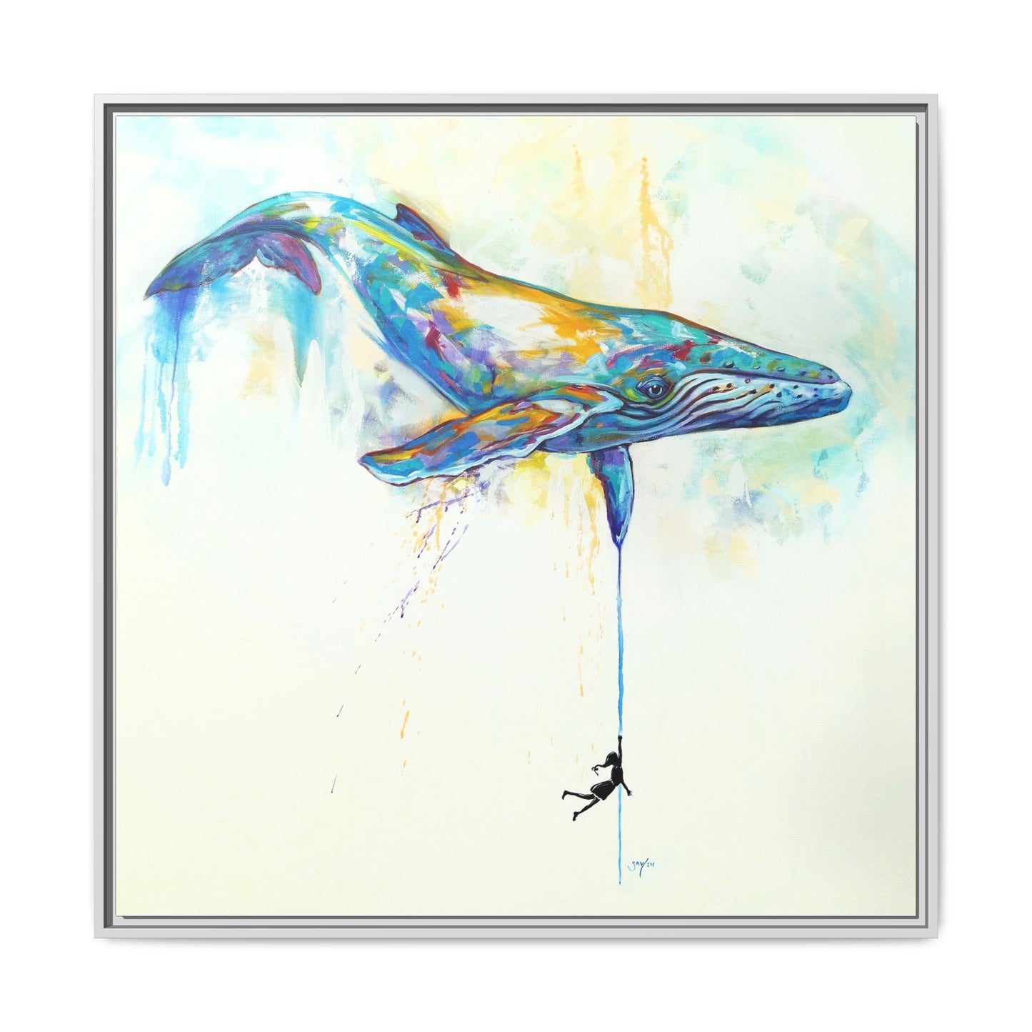 By a Thread - Colorful Humpback Whale Framed Art Print by Mike Savlen