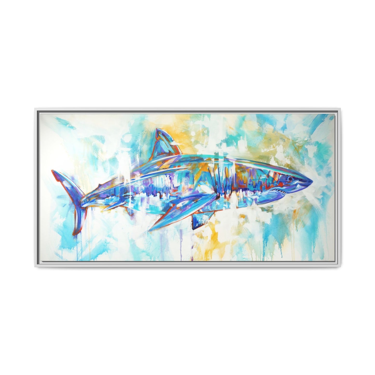 Battle Hardened — Great White Shark Framed Art Print - Love My Oceans Canvas