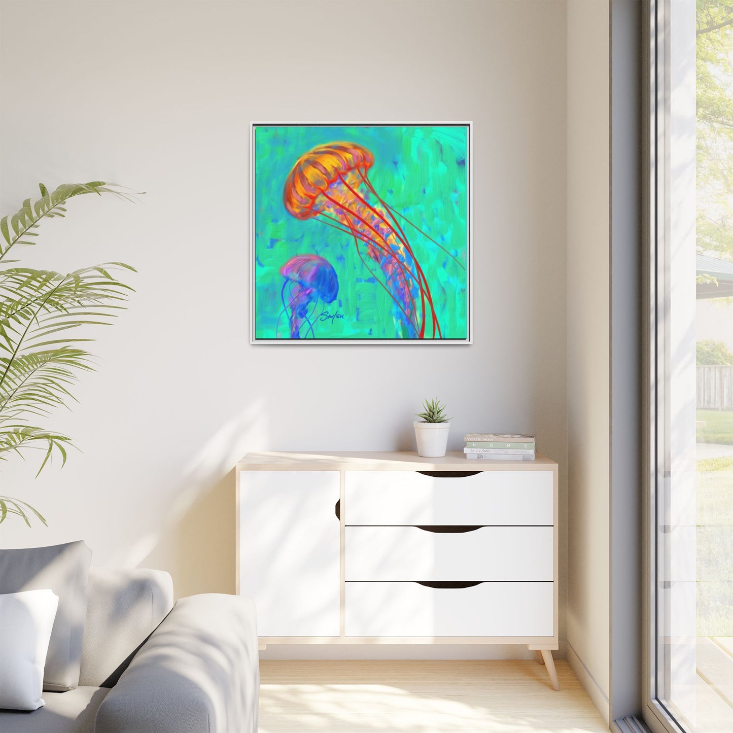 Jellyfish Framed Canvas Art Print by Mike Savlen