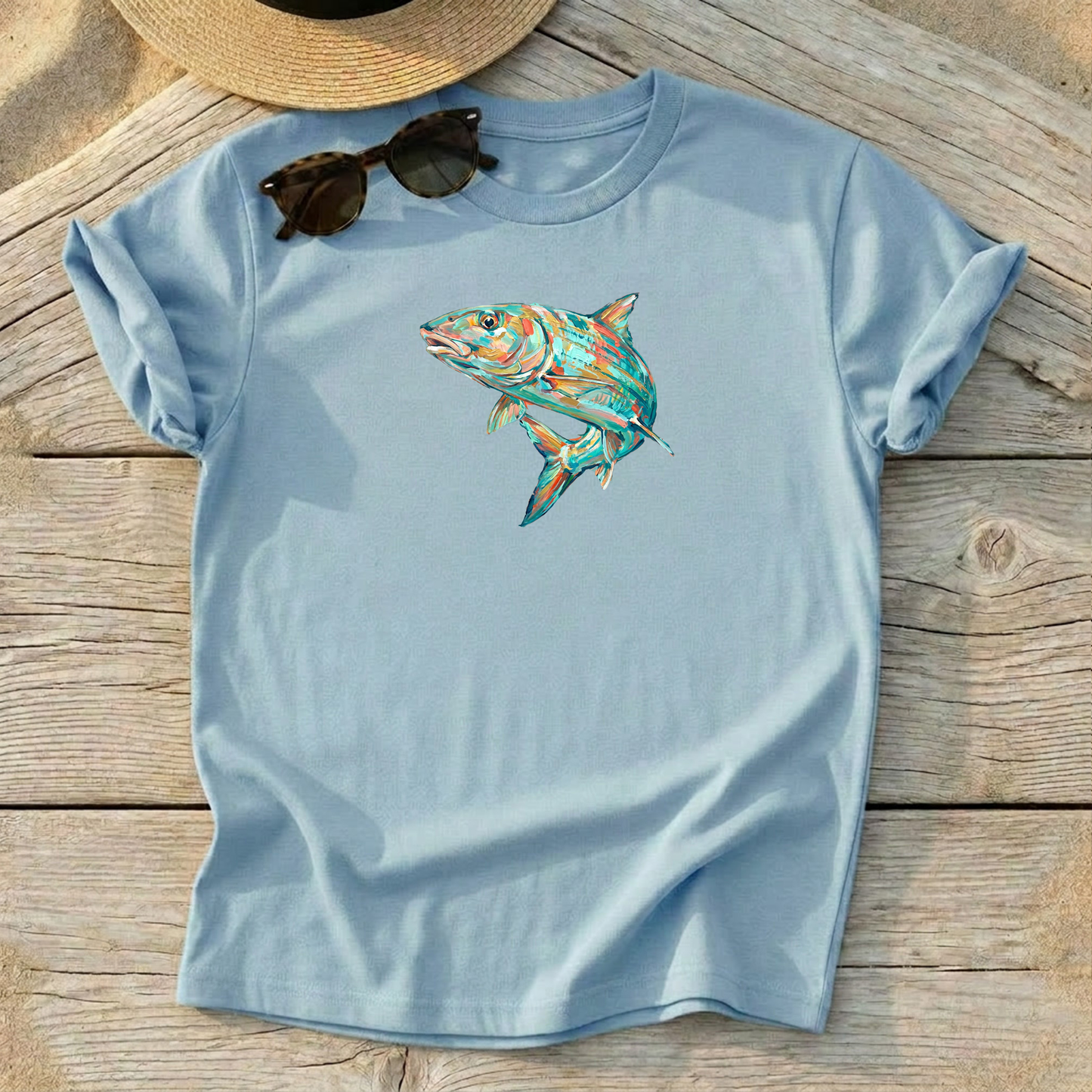 Bonefish Art Tee — bonefish fly fishing shirt, flats fishing apparel, Love My Oceans