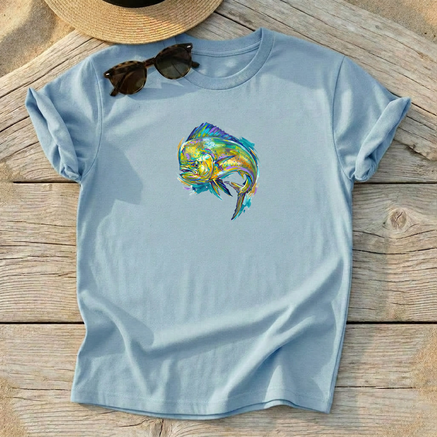 Mahi Mahi Art Tee — mahi-mahi fishing shirt, offshore colorful apparel, Love My Oceans