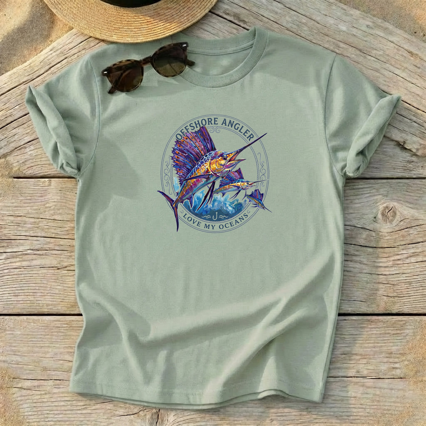 Offshore Angler Sailfish Tee — sailfish billfish fishing shirt, offshore apparel, Love My Oceans