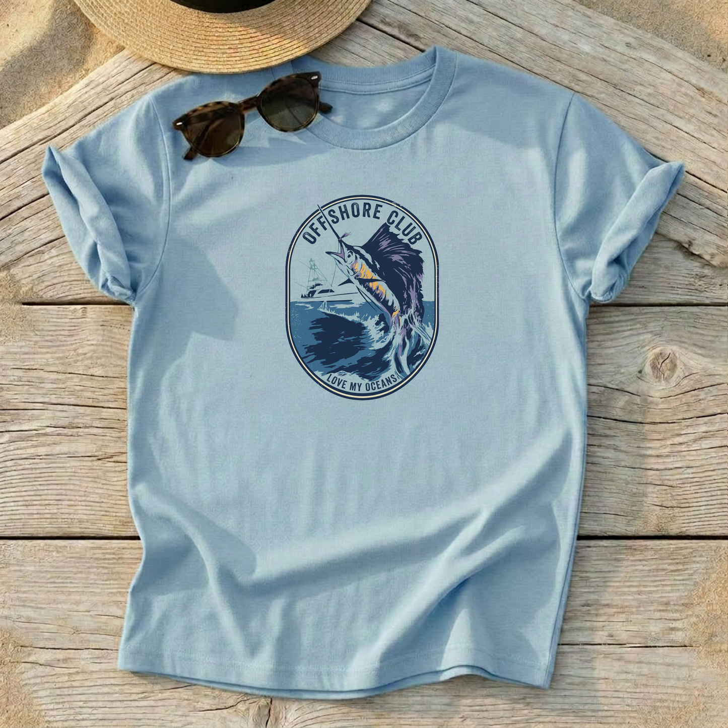 Offshore Club Sailfish Tee — sailfish sport fishing shirt, offshore apparel, Love My Oceans
