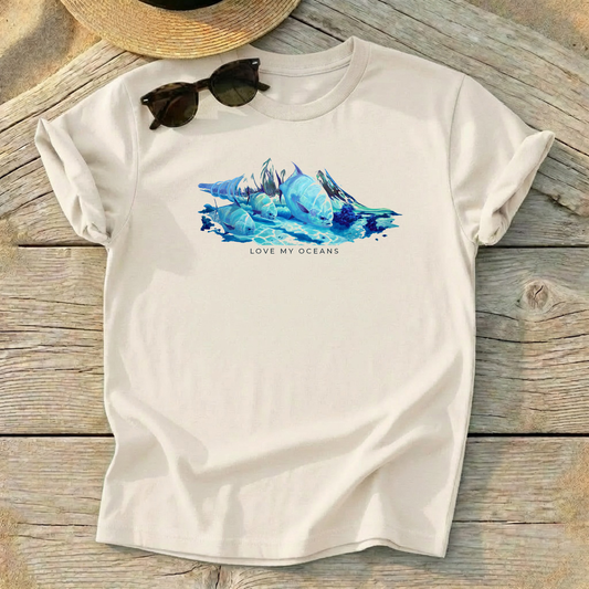 Under the Waves Tee — ocean conservation coastal shirt, marine life apparel, Love My Oceans
