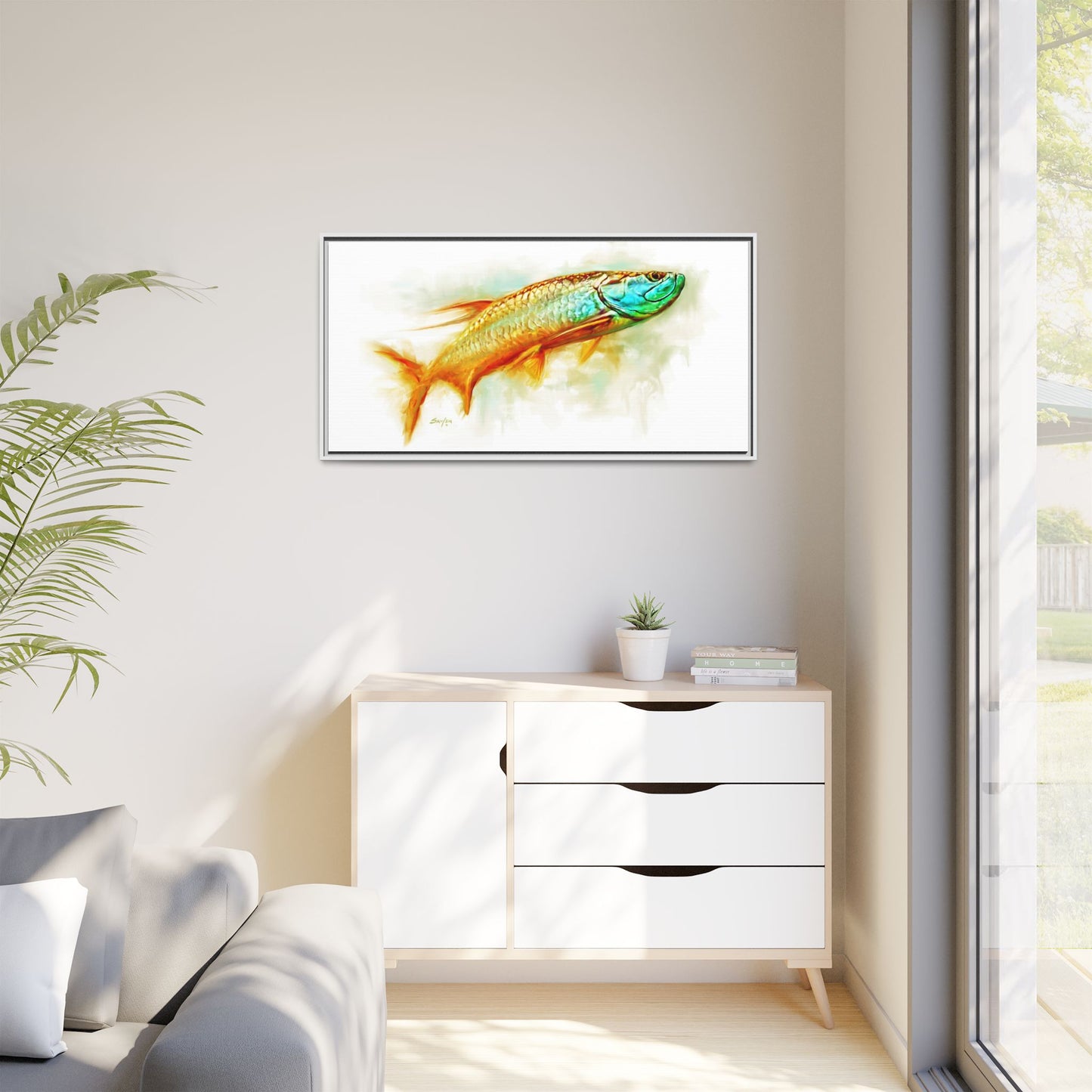 Hunting Tarpon - Framed Canvas Art by Mike Savlen