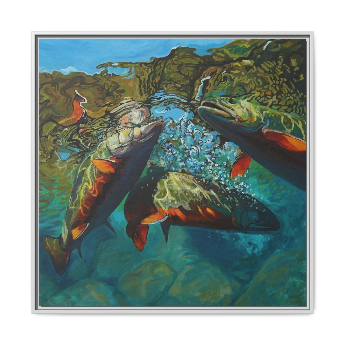 Brook Trout Melee — Framed Wall Art - Love My Oceans Canvas