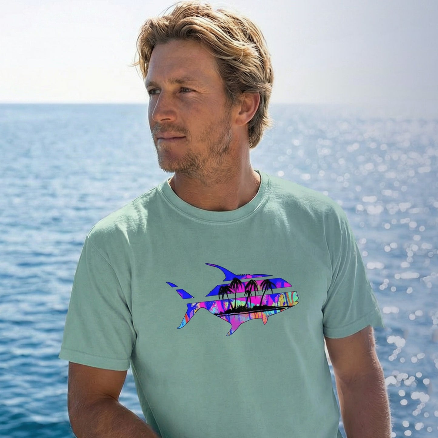 Destination Permit Tee — lifestyle photo, permit fishing shirt, coastal apparel, Love My Oceans