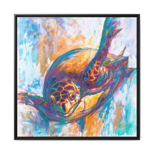 Expressionist Hawksbill sea turtle framed canvas art print by Mike Savlen