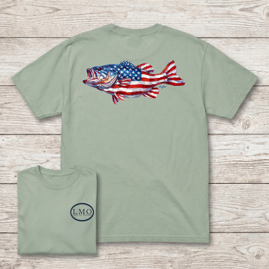 Heritage Largemouth Bass Tee featuring original bass artwork by Mike Savlen