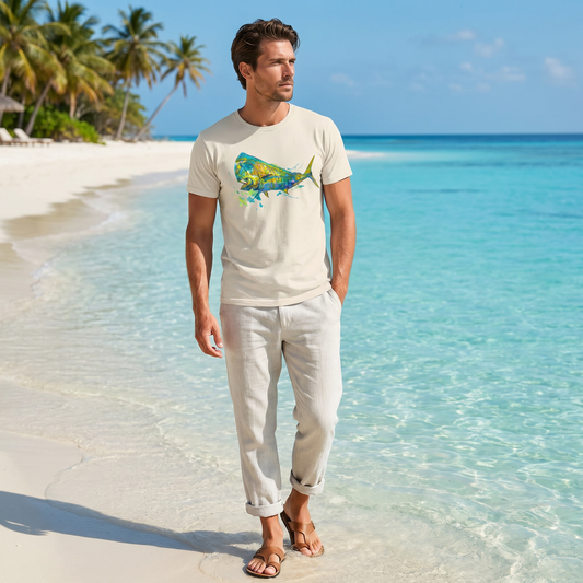 Bluewater Gold Mahi Art Tee — mahi-mahi fishing shirt, offshore fishing apparel, Love My Oceans