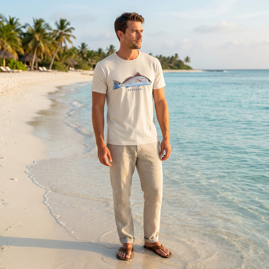 Redfish Illustration Tee — redfish fishing shirt, inshore saltwater apparel, Love My Oceans