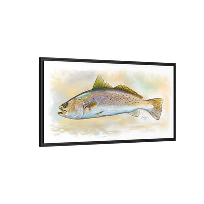 Speckled Trout Illustration — Coastal Gamefish Framed Canvas Art by Mike Savlen