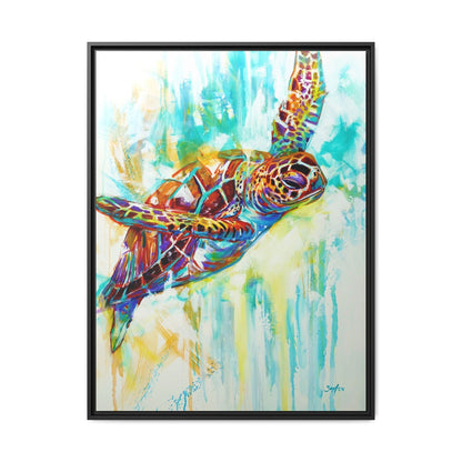 Ascension - Expressionist Hawksbill Sea Turtle - Colorful Framed Art Print by Mike Savlen