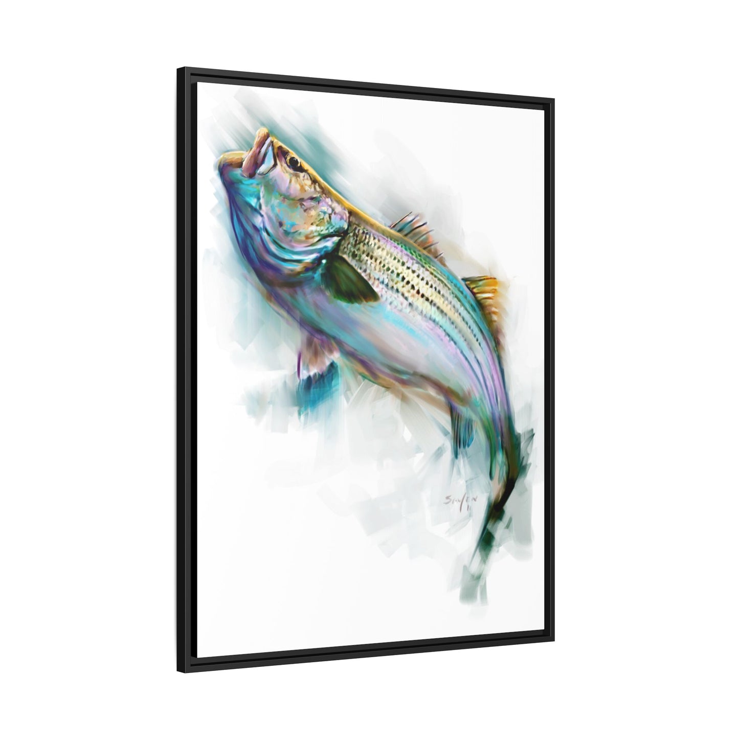 Striper Rise — Striped Bass Framed Art Print by Mike Savlen