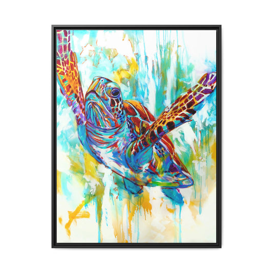 Freedom - Expressionist Hawksbill Sea Turtle - Colorful Framed Art Print by Mike Savlen
