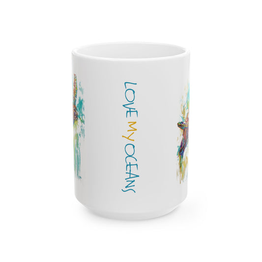 Sea Turtle Coffee Mug | ocean art Mug | turtle art | coastal art Mug - Love My Oceans Mug