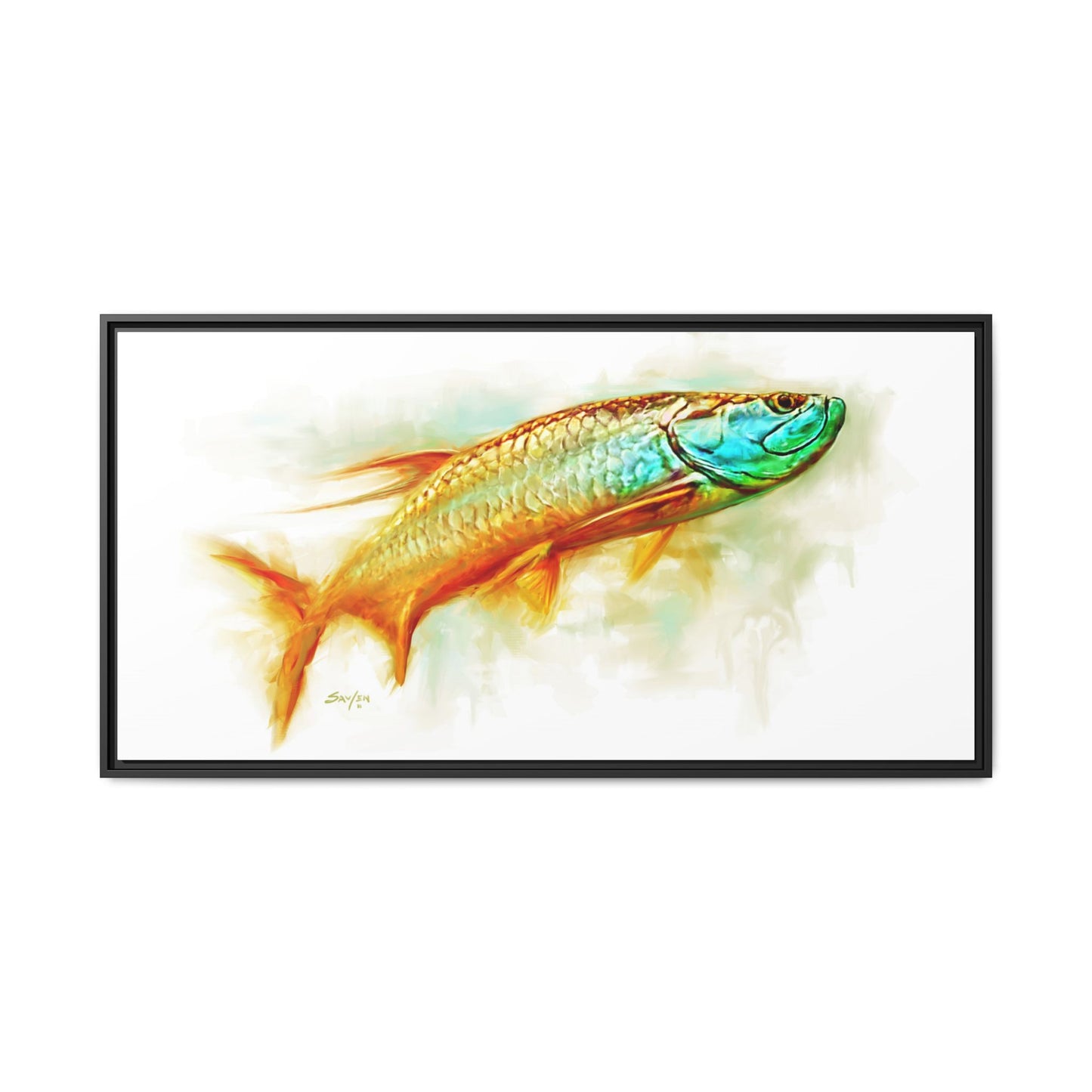 Hunting Tarpon - Framed Canvas Art by Mike Savlen