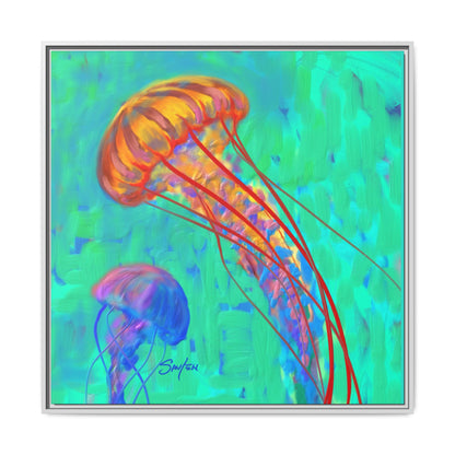 Jellyfish Framed Canvas Art Print by Mike Savlen