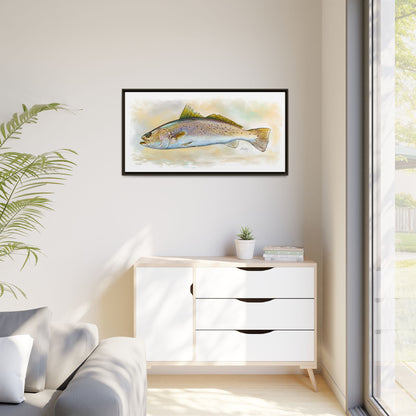 Speckled Trout Illustration — Coastal Gamefish Framed Canvas Art by Mike Savlen