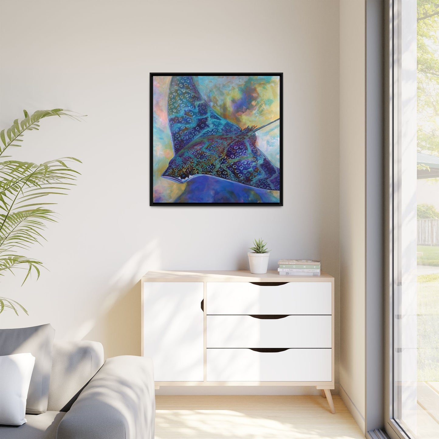 Eagle Ray — Expressionist Ocean Wildlife Framed Canvas Art by Mike Savlen