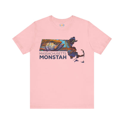 Massachusetts Monstah, Stripe Bass Tee, Gift for Fishermen, Casual Wear, Summer Shirt, State Pride Apparel, Unique Gift Idea - Love My Oceans T-Shirt