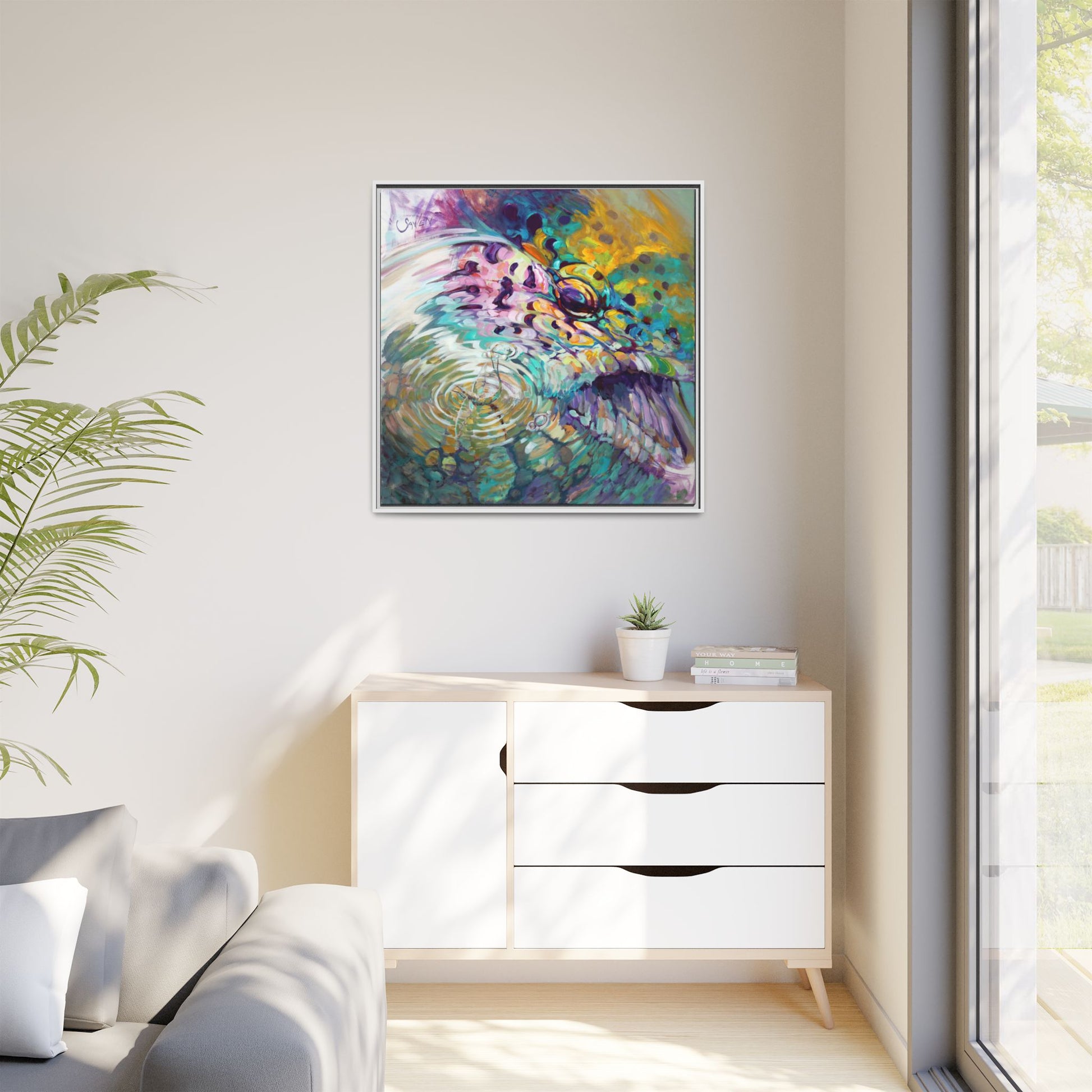 Trout and Mayfly– Abstract Trout Framed Art Print by Mike Savlen - Love My Oceans Canvas