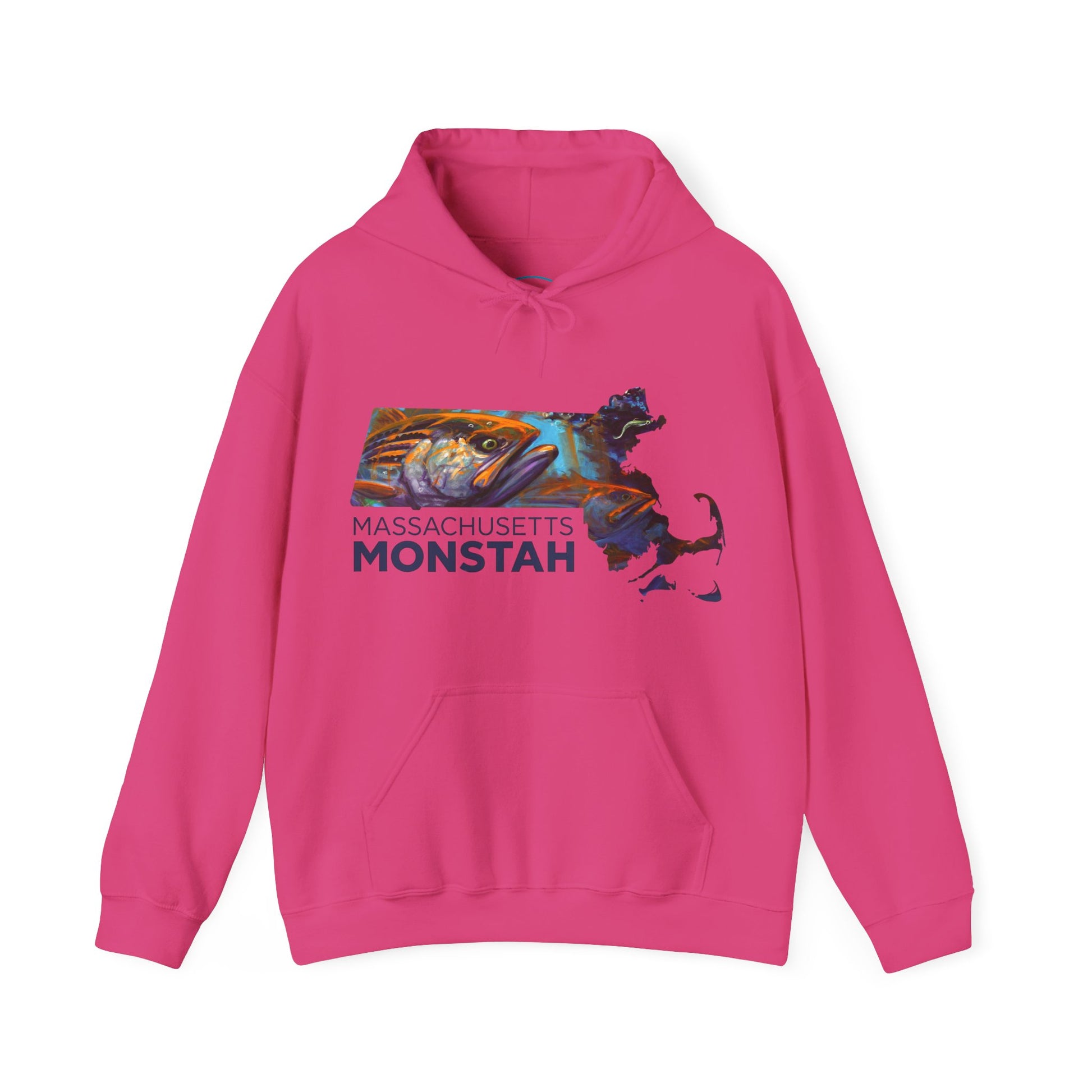 Massachusetts Monstah, Striped Bass, Aggressive Intentions Hooded Sweatshirt - Love My Oceans Hoodie