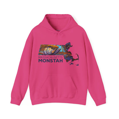 Massachusetts Monstah, Striped Bass, Aggressive Intentions Hooded Sweatshirt - Love My Oceans Hoodie