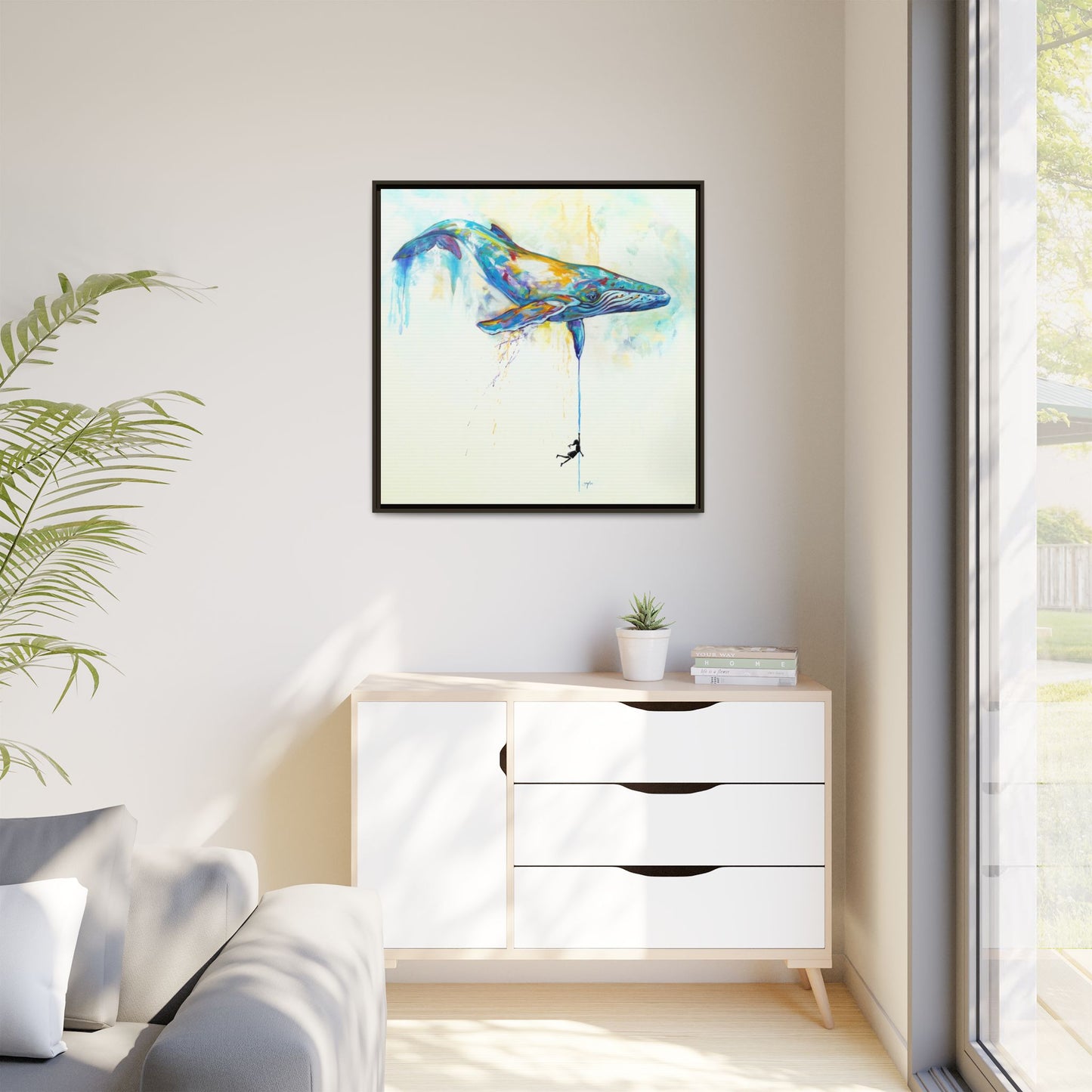 By a Thread - Colorful Humpback Whale Framed Art Print by Mike Savlen
