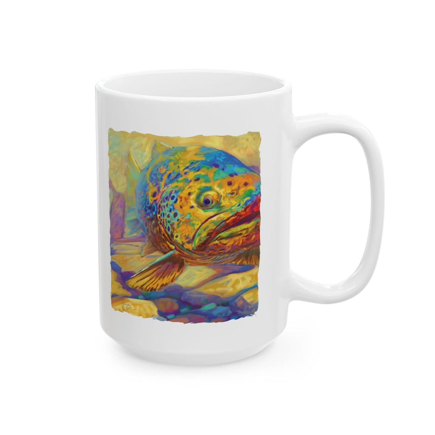 Brown Trout Coffee Mug | fly fishing art Mug | fishing art | trout Mug - Love My Oceans Mug