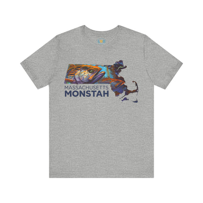 Massachusetts Monstah, Stripe Bass Tee, Gift for Fishermen, Casual Wear, Summer Shirt, State Pride Apparel, Unique Gift Idea - Love My Oceans T-Shirt