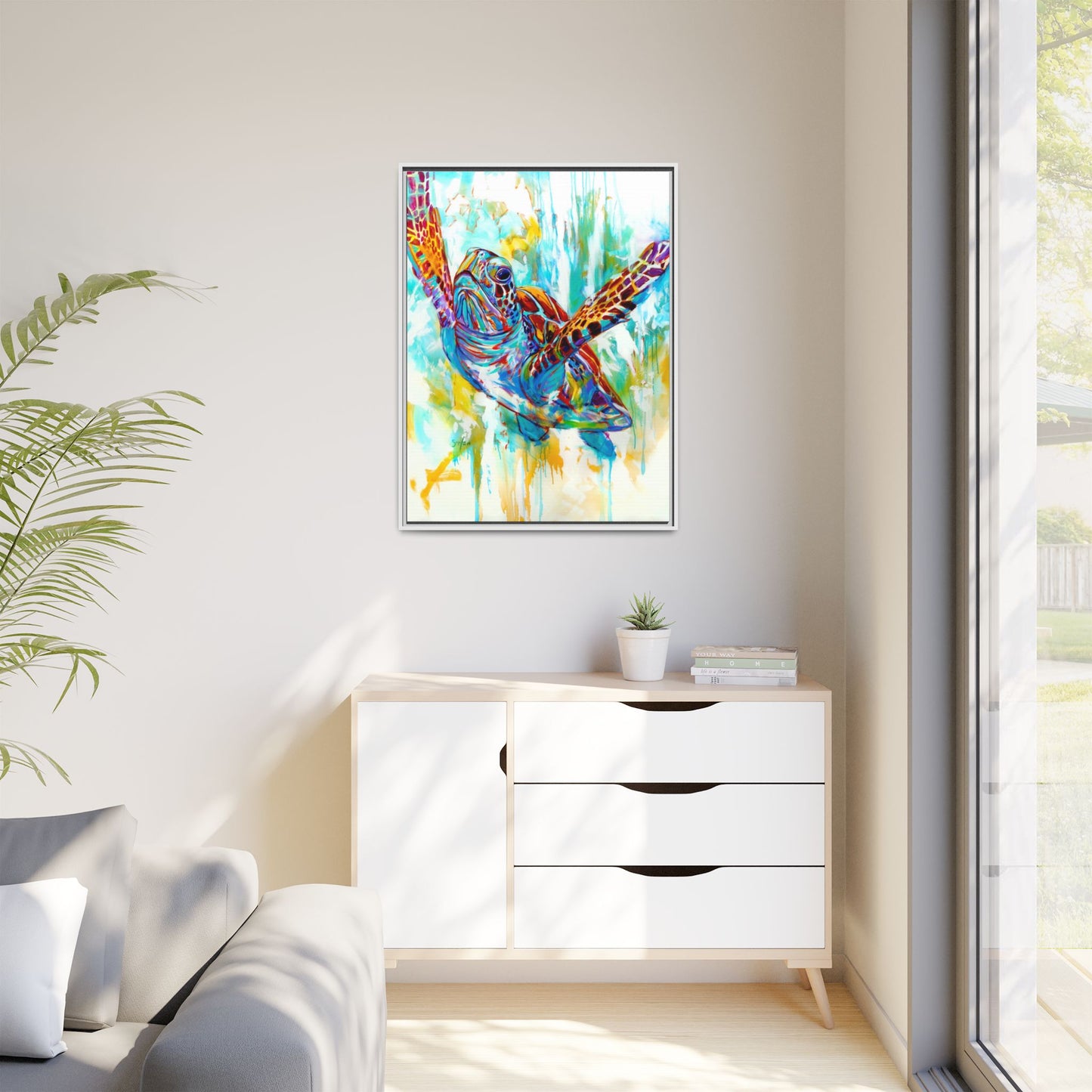 Freedom - Expressionist Hawksbill Sea Turtle - Colorful Framed Art Print by Mike Savlen