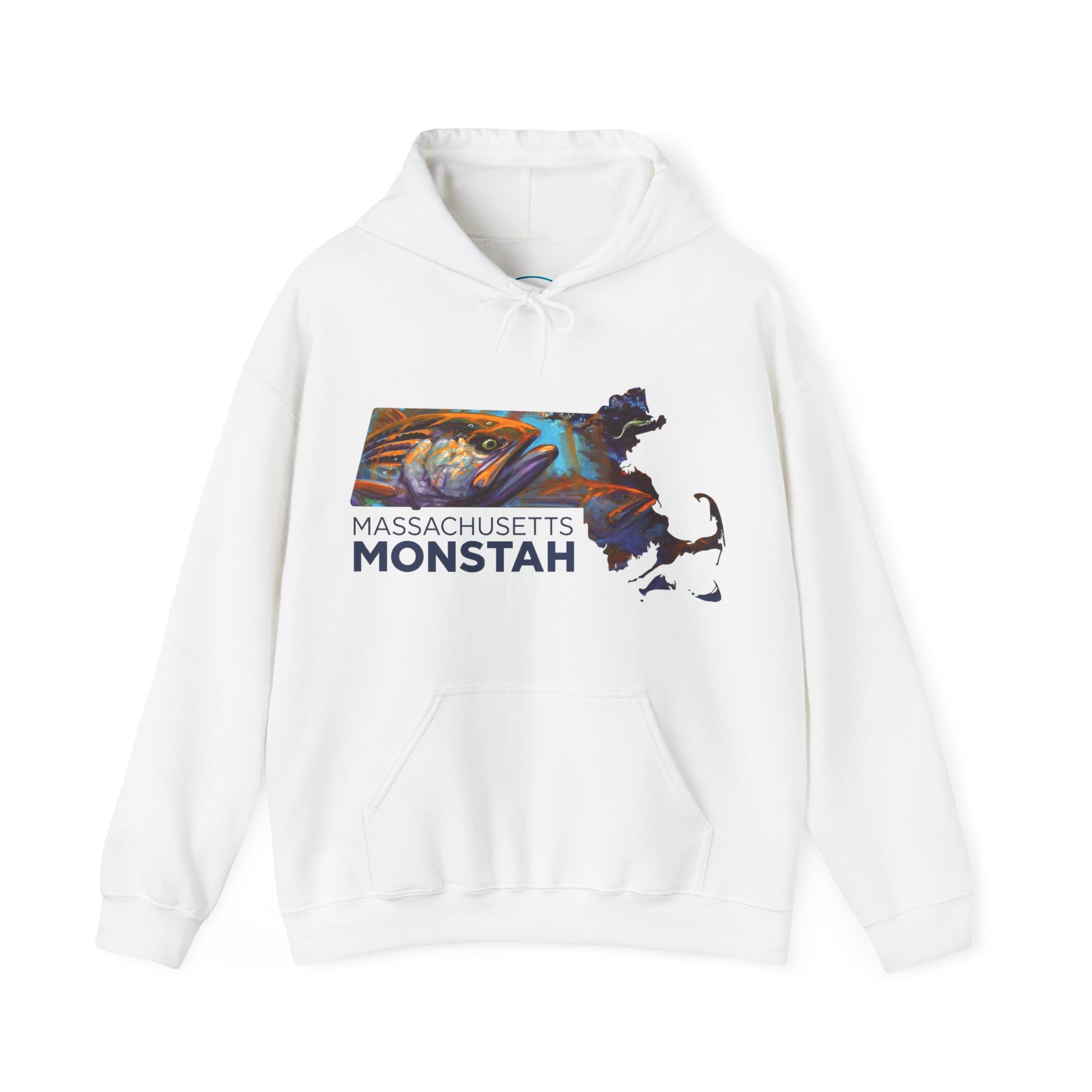 Massachusetts Monstah, Striped Bass, Aggressive Intentions Hooded Sweatshirt - Love My Oceans Hoodie