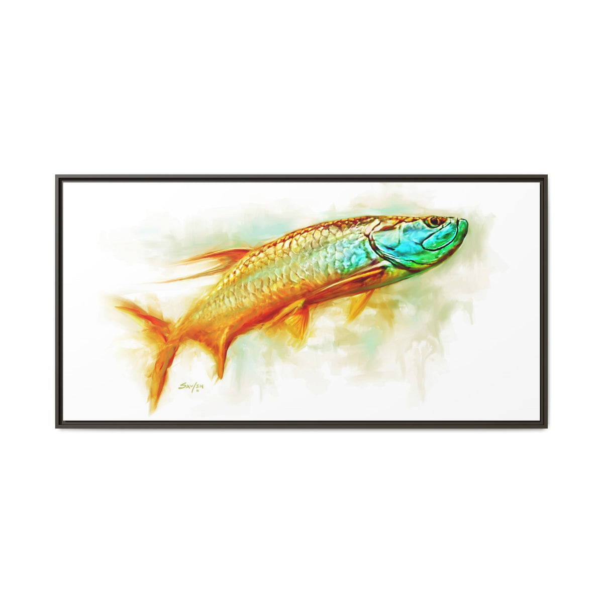 Hunting Tarpon - Framed Canvas Art by Mike Savlen