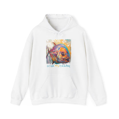 Permit | Hooded Sweatshirt |Fishing Hoodie | Beachwear | Flyfishing art - Love My Oceans Hoodie