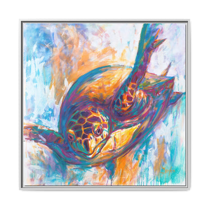 Expressionist Hawksbill - Colorful Sea Turtle Framed Art Print by Mike Savlen
