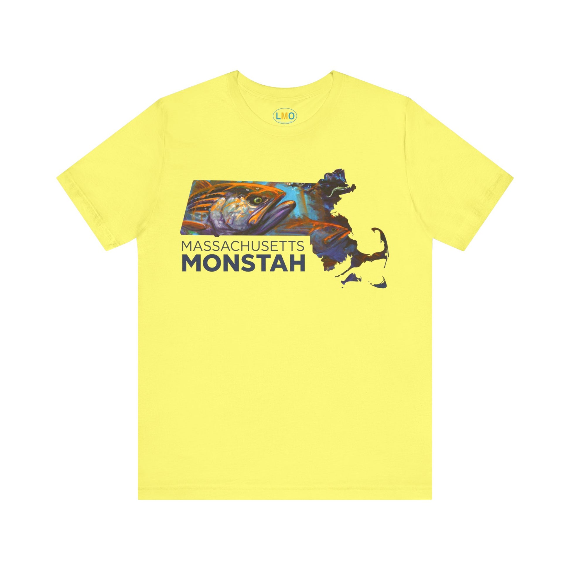 Massachusetts Monstah, Stripe Bass Tee, Gift for Fishermen, Casual Wear, Summer Shirt, State Pride Apparel, Unique Gift Idea - Love My Oceans T-Shirt