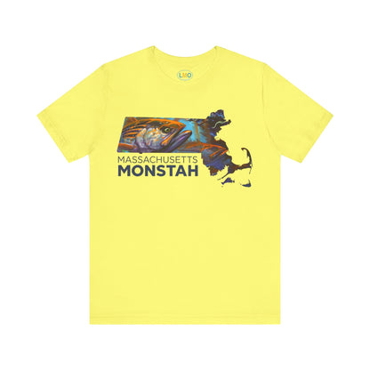 Massachusetts Monstah, Stripe Bass Tee, Gift for Fishermen, Casual Wear, Summer Shirt, State Pride Apparel, Unique Gift Idea - Love My Oceans T-Shirt