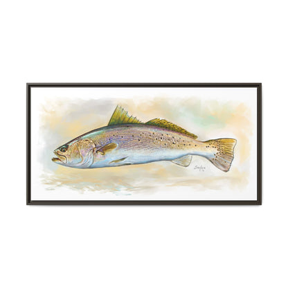 Speckled Trout Illustration — Coastal Gamefish Framed Canvas Art by Mike Savlen