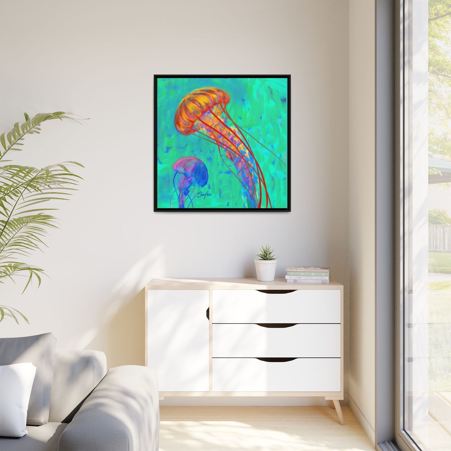 Jellyfish Framed Canvas Art Print by Mike Savlen