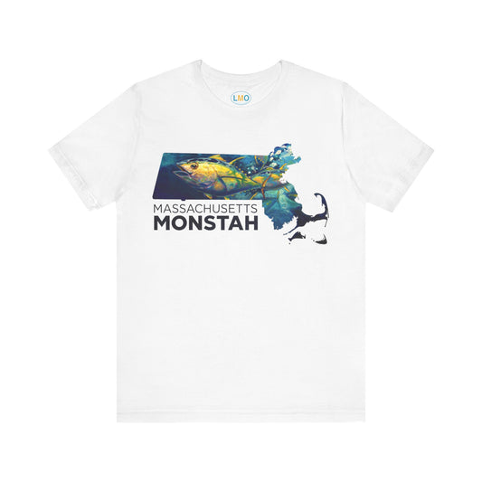 Massachusetts Monstah Tee, Fun Gift for Fishermen, Casual Wear, Summer Shirt, State Pride Apparel, Unique Gift Idea