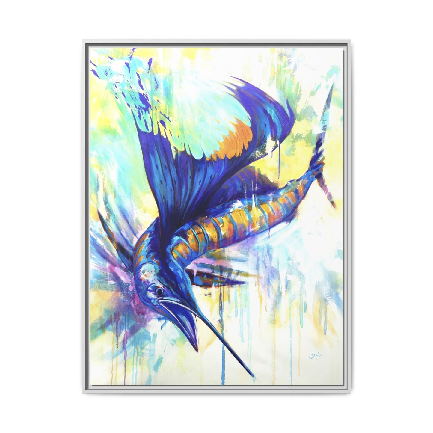 Pelagic Dragon — Expressionist Sailfish Framed Art Print by Mike Savlen