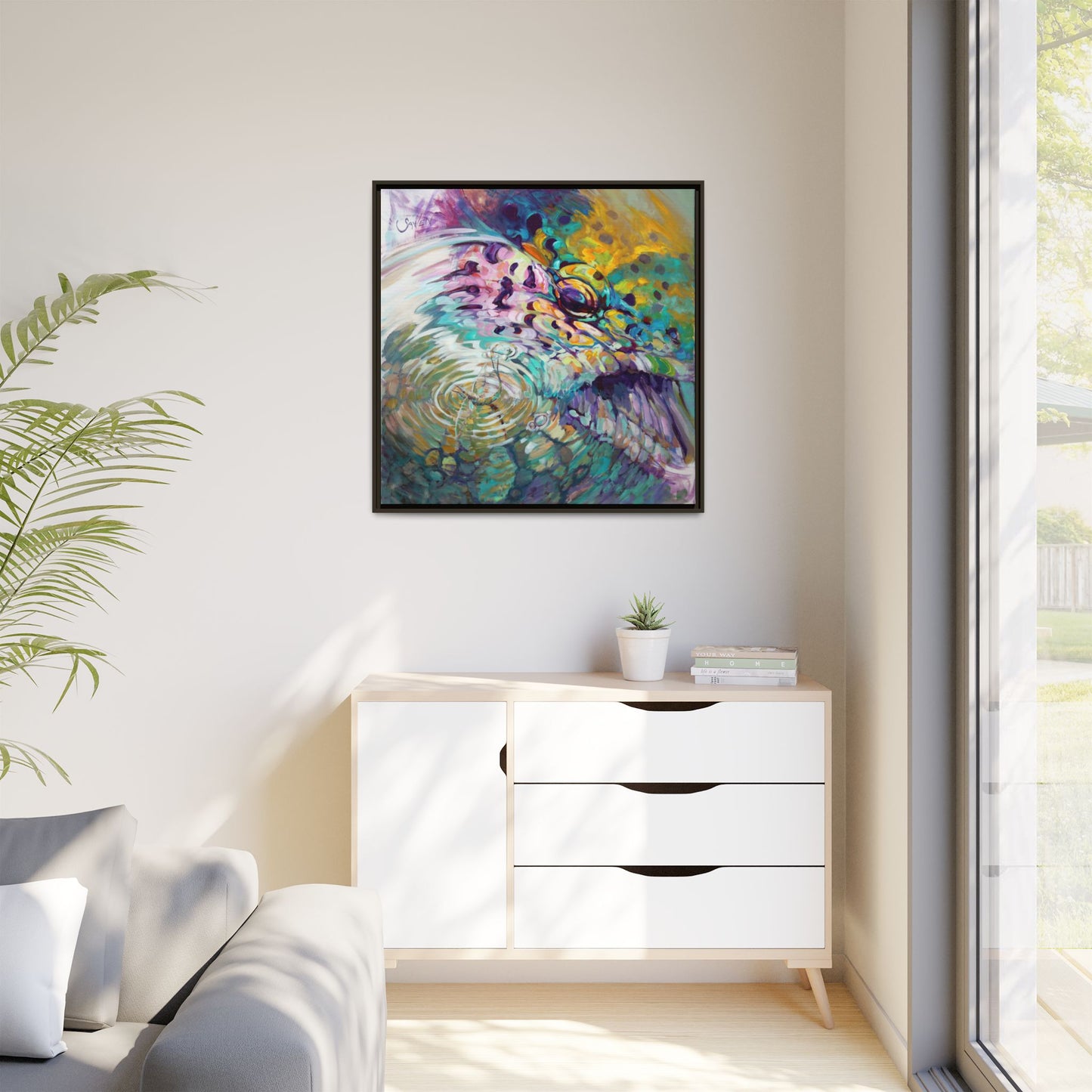 Trout and Mayfly– Abstract Trout Framed Art Print by Mike Savlen - Love My Oceans Canvas