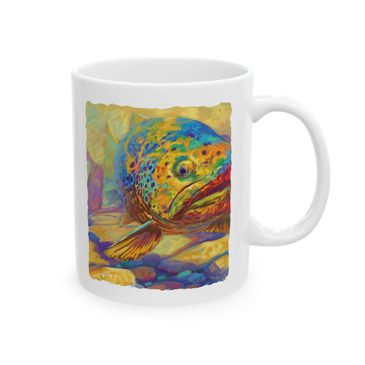 Brown Trout Coffee Mug | fly fishing art Mug | fishing art | trout Mug - Love My Oceans Mug