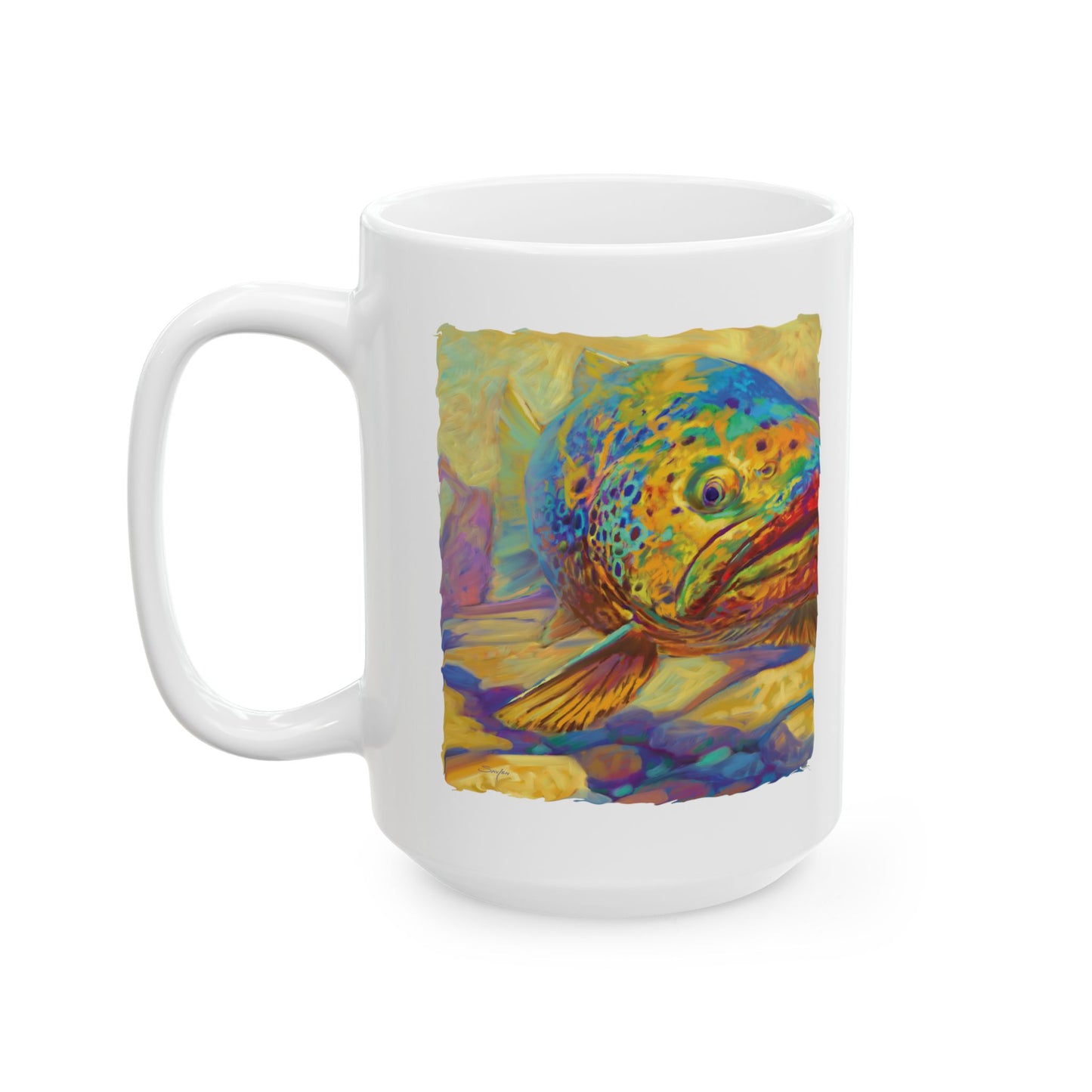 Brown Trout Coffee Mug | fly fishing art Mug | fishing art | trout Mug - Love My Oceans Mug