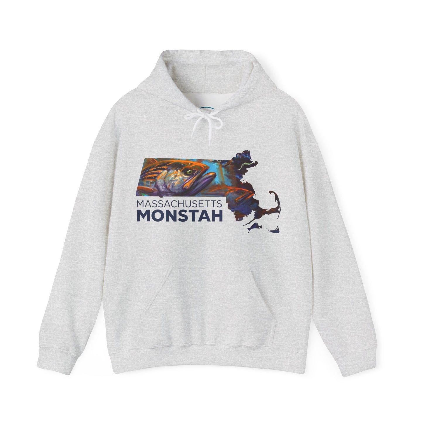 Massachusetts Monstah, Striped Bass, Aggressive Intentions Hooded Sweatshirt - Love My Oceans Hoodie