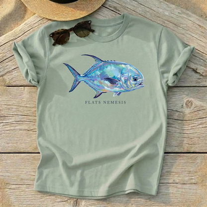 Flats Nemesis Permit Fish Tee — permit fly fishing shirt, flats angler apparel, Love My Oceans