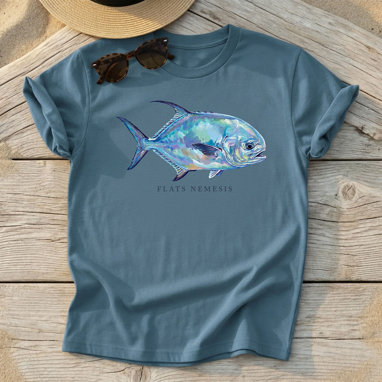 Flats Nemesis Permit Fish Tee — permit fly fishing shirt, flats angler apparel, Love My Oceans