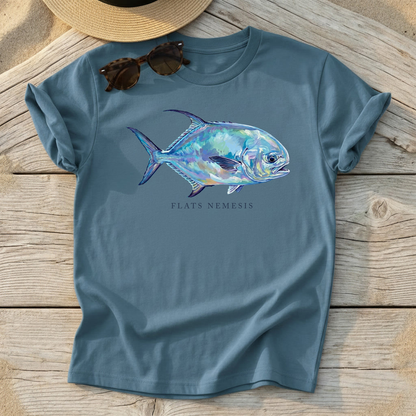 Flats Nemesis Permit Fish Tee — permit fly fishing shirt, flats angler apparel, Love My Oceans