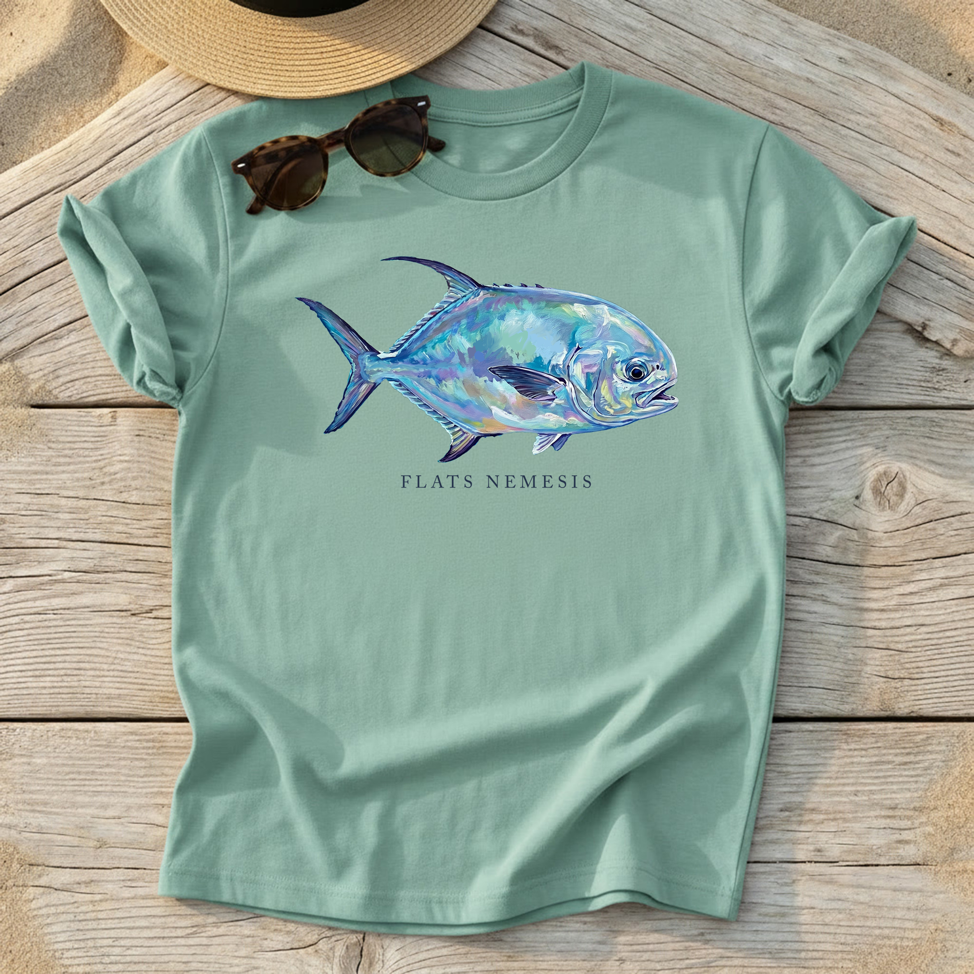 Flats Nemesis Permit Fish Tee — permit fly fishing shirt, flats angler apparel, Love My Oceans